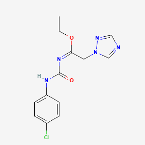 molecular formula C13H14ClN5O2 B2671159 1-(4-氯苯基)-3-[(1E)-1-乙氧基-2-(1H-1,2,4-三唑-1-基)乙基亚胺 CAS No. 338418-77-2