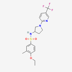 molecular formula C19H22F3N3O3S B2671176 4-ethoxy-3-methyl-N-(1-(5-(trifluoromethyl)pyridin-2-yl)pyrrolidin-3-yl)benzenesulfonamide CAS No. 1795477-66-5