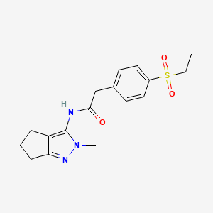 molecular formula C17H21N3O3S B2671183 2-(4-(ethylsulfonyl)phenyl)-N-(2-methyl-2,4,5,6-tetrahydrocyclopenta[c]pyrazol-3-yl)acetamide CAS No. 1208816-95-8