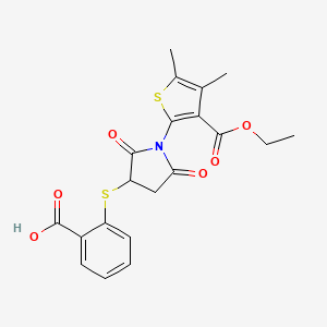 molecular formula C20H19NO6S2 B2671190 2-({1-[3-(乙氧羰基)-4,5-二甲基噻吩-2-基]-2,5-二氧代吡咯啉-3-基}硫代)苯甲酸 CAS No. 303033-65-0