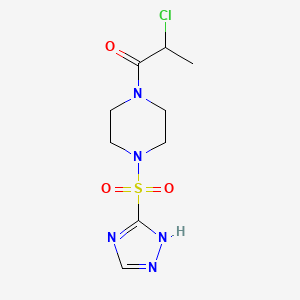 molecular formula C9H14ClN5O3S B2671198 2-Chloro-1-[4-(1H-1,2,4-triazol-5-ylsulfonyl)piperazin-1-yl]propan-1-one CAS No. 2411289-67-1