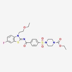 molecular formula C25H29FN4O6S2 B2671207 (Z)-ethyl 4-((4-((3-(2-ethoxyethyl)-6-fluorobenzo[d]thiazol-2(3H)-ylidene)carbamoyl)phenyl)sulfonyl)piperazine-1-carboxylate CAS No. 865163-08-2