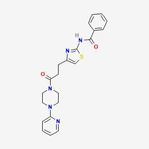 molecular formula C22H23N5O2S B2671211 N-(4-(3-氧代-3-(4-(吡啶-2-基)哌嗪-1-基)丙基)噻唑-2-基)苯甲酰胺 CAS No. 1021227-56-4