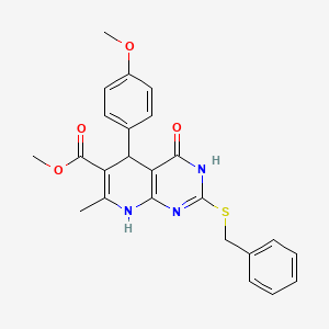 molecular formula C24H23N3O4S B2671218 甲基 2-(苄硫基)-5-(4-甲氧基苯基)-7-甲基-4-氧代-3,4,5,8-四氢吡啶[2,3-d]嘧啶-6-羧酸酯 CAS No. 537046-69-8