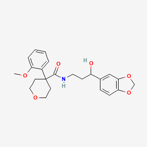 molecular formula C23H27NO6 B2671225 N-(3-(benzo[d][1,3]dioxol-5-yl)-3-hydroxypropyl)-4-(2-methoxyphenyl)tetrahydro-2H-pyran-4-carboxamide CAS No. 1421499-46-8