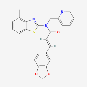 molecular formula C24H19N3O3S B2671234 (E)-3-(苯并[d][1,3]二噁唑-5-基)-N-(4-甲基苯并[d]噻唑-2-基)-N-(吡啶-2-基甲基)丙烯酰胺 CAS No. 1105245-01-9