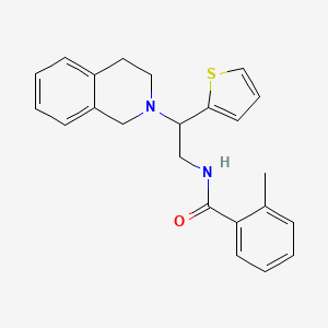 molecular formula C23H24N2OS B2671235 N-(2-(3,4-dihydroisoquinolin-2(1H)-yl)-2-(thiophen-2-yl)ethyl)-2-methylbenzamide CAS No. 903259-81-4