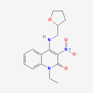 molecular formula C16H19N3O4 B2671239 1-Ethyl-3-nitro-4-(oxolan-2-ylmethylamino)quinolin-2-one CAS No. 874463-48-6