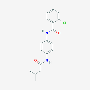 molecular formula C18H19ClN2O2 B267124 2-chloro-N-{4-[(3-methylbutanoyl)amino]phenyl}benzamide 