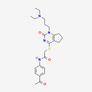 molecular formula C24H32N4O3S B2671244 N-(4-乙酰苯基)-2-((1-(3-(二乙基氨基)丙基)-2-氧代-2,5,6,7-四氢-1H-环戊二嘧啶-4-基)硫基)乙酰胺 CAS No. 898434-80-5