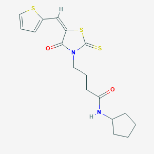 molecular formula C17H20N2O2S3 B2671247 (E)-N-环戊基-4-(4-氧代-5-(噻吩-2-基甲亚)噻唑烷-3-基)丁酰胺 CAS No. 356572-21-9