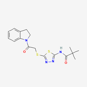 molecular formula C17H20N4O2S2 B2671268 N-(5-((2-(吲哚啉-1-基)-2-氧代乙基)硫基)-1,3,4-噻二唑-2-基)戊酰胺 CAS No. 392300-57-1