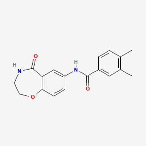 molecular formula C18H18N2O3 B2671274 3,4-二甲基-N-(5-氧代-2,3,4,5-四氢苯并[f][1,4]噁唑啉-7-基)苯甲酰胺 CAS No. 922130-17-4