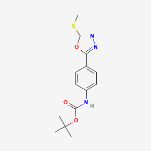 molecular formula C14H17N3O3S B2671275 tert-butyl N-{4-[5-(methylsulfanyl)-1,3,4-oxadiazol-2-yl]phenyl}carbamate CAS No. 1797001-98-9