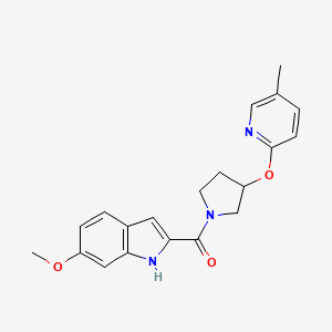 molecular formula C20H21N3O3 B2671280 (6-methoxy-1H-indol-2-yl)(3-((5-methylpyridin-2-yl)oxy)pyrrolidin-1-yl)methanone CAS No. 1903870-08-5