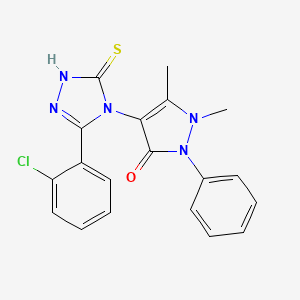 molecular formula C19H16ClN5OS B2671309 4-[3-(2-chlorophenyl)-5-sulfanyl-4H-1,2,4-triazol-4-yl]-1,5-dimethyl-2-phenyl-2,3-dihydro-1H-pyrazol-3-one CAS No. 722464-23-5
