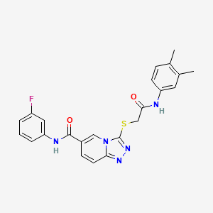 molecular formula C23H20FN5O2S B2671311 3-((2-((3,4-dimethylphenyl)amino)-2-oxoethyl)thio)-N-(3-fluorophenyl)-[1,2,4]triazolo[4,3-a]pyridine-6-carboxamide CAS No. 1112398-56-7