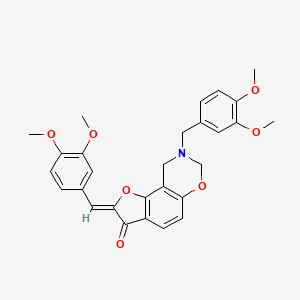 molecular formula C28H27NO7 B2671356 (Z)-8-(3,4-dimethoxybenzyl)-2-(3,4-dimethoxybenzylidene)-8,9-dihydro-2H-benzofuro[7,6-e][1,3]oxazin-3(7H)-one CAS No. 2014409-49-3