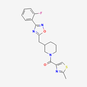 molecular formula C19H19FN4O2S B2671366 (3-((3-(2-Fluorophenyl)-1,2,4-oxadiazol-5-yl)methyl)piperidin-1-yl)(2-methylthiazol-4-yl)methanone CAS No. 1706315-95-8