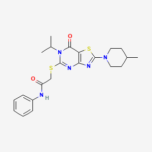 2-{[6-isopropyl-2-(4-methylpiperidino)-7-oxo-6,7-dihydro[1,3]thiazolo[4,5-d]pyrimidin-5-yl]sulfanyl}-N~1~-phenylacetamide