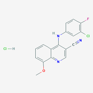 molecular formula C17H12Cl2FN3O B2671375 4-((3-氯-4-氟苯基)氨基)-8-甲氧基喹啉-3-羧腈盐酸盐 CAS No. 1331304-96-1