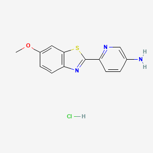 molecular formula C13H12ClN3OS B2671378 6-(6-Methoxy-1,3-benzothiazol-2-yl)pyridin-3-amine;hydrochloride CAS No. 2411194-62-0