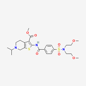 molecular formula C25H35N3O7S2 B2671392 Methyl 2-[(4-{[bis(2-methoxyethyl)amino]sulfonyl}benzoyl)amino]-6-isopropyl-4,5,6,7-tetrahydrothieno[2,3-c]pyridine-3-carboxylate CAS No. 449768-10-9