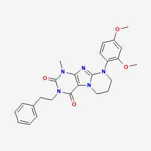 molecular formula C25H27N5O4 B2671396 9-(2,4-dimethoxyphenyl)-1-methyl-3-phenethyl-6,7,8,9-tetrahydropyrimido[2,1-f]purine-2,4(1H,3H)-dione CAS No. 877616-95-0