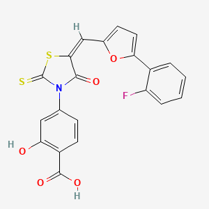 molecular formula C21H12FNO5S2 B2671402 (E)-4-(5-((5-(2-氟苯基)呋喃-2-基)甲亚基-4-氧代-2-硫代噻唑烷-3-基)-2-羟基苯甲酸 CAS No. 900134-92-1