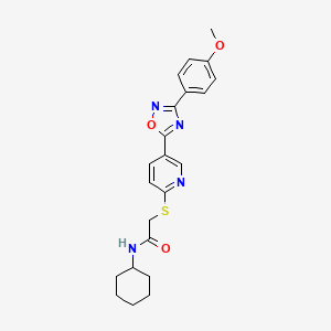 molecular formula C22H24N4O3S B2671408 N-cyclohexyl-2-((5-(3-(4-methoxyphenyl)-1,2,4-oxadiazol-5-yl)pyridin-2-yl)thio)acetamide CAS No. 1251589-59-9