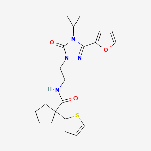 molecular formula C21H24N4O3S B2671433 N-(2-(4-cyclopropyl-3-(furan-2-yl)-5-oxo-4,5-dihydro-1H-1,2,4-triazol-1-yl)ethyl)-1-(thiophen-2-yl)cyclopentanecarboxamide CAS No. 1797738-52-3