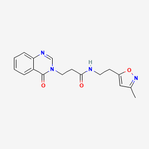 molecular formula C17H18N4O3 B2671435 N-(2-(3-甲基异噁唑-5-基)乙基)-3-(4-氧代喹唑啉-3(4H)-基)丙酰胺 CAS No. 1421523-03-6