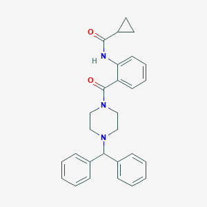 molecular formula C28H29N3O2 B267144 N-{2-[(4-benzhydryl-1-piperazinyl)carbonyl]phenyl}cyclopropanecarboxamide 