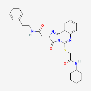 molecular formula C28H31N5O3S B2671477 2-(5-{[2-(cyclohexylamino)-2-oxoethyl]thio}-3-oxo-2,3-dihydroimidazo[1,2-c]quinazolin-2-yl)-N-(2-phenylethyl)acetamide CAS No. 1173736-31-6