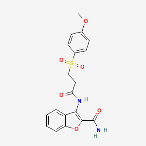 molecular formula C19H18N2O6S B2671479 3-(3-((4-Methoxyphenyl)sulfonyl)propanamido)benzofuran-2-carboxamide CAS No. 942006-58-8