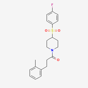 molecular formula C21H24FNO3S B2671507 1-(4-((4-氟苯基)磺酰)哌啶-1-基)-3-(邻甲苯基)丙酮 CAS No. 1448063-43-1