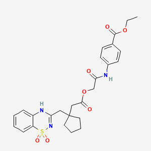 molecular formula C26H29N3O7S B2671508 ethyl 4-({[({1-[(1,1-dioxido-2H-1,2,4-benzothiadiazin-3-yl)methyl]cyclopentyl}acetyl)oxy]acetyl}amino)benzoate CAS No. 895641-13-1