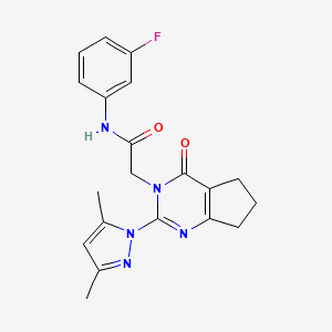 molecular formula C20H20FN5O2 B2671517 2-(2-(3,5-二甲基-1H-吡唑-1-基)-4-氧代-4,5,6,7-四氢-3H-环戊[d]嘧啶-3-基)-N-(3-氟苯基)乙酰胺 CAS No. 1006860-26-9