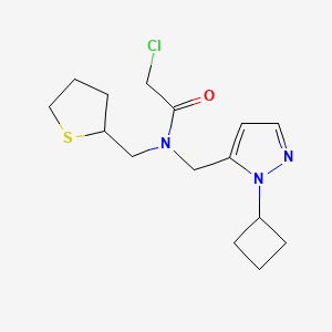 molecular formula C15H22ClN3OS B2671518 2-Chloro-N-[(2-cyclobutylpyrazol-3-yl)methyl]-N-(thiolan-2-ylmethyl)acetamide CAS No. 2411257-27-5