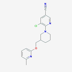 molecular formula C18H19ClN4O B2671531 5-Chloro-6-[3-[(6-methylpyridin-2-yl)oxymethyl]piperidin-1-yl]pyridine-3-carbonitrile CAS No. 2379952-82-4