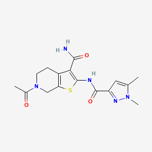 molecular formula C16H19N5O3S B2671532 6-acetyl-2-(1,5-dimethyl-1H-pyrazole-3-carboxamido)-4,5,6,7-tetrahydrothieno[2,3-c]pyridine-3-carboxamide CAS No. 1013772-89-8