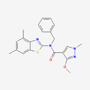 molecular formula C22H22N4O2S B2671537 N-苄基-N-(4,6-二甲基苯并[d]噻唑-2-基)-3-甲氧基-1-甲基-1H-吡唑-4-甲酰胺 CAS No. 1171000-41-1