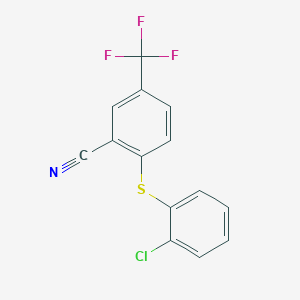 molecular formula C14H7ClF3NS B2671540 2-((2-Chlorophenyl)sulfanyl)-5-(trifluoromethyl)benzenecarbonitrile CAS No. 477866-77-6