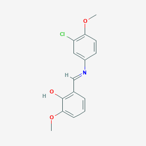 molecular formula C15H14ClNO3 B2671546 2-{(E)-[(3-chloro-4-methoxyphenyl)imino]methyl}-6-methoxyphenol CAS No. 355121-12-9