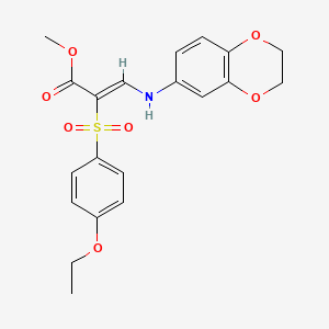molecular formula C20H21NO7S B2671548 methyl (2Z)-3-(2,3-dihydro-1,4-benzodioxin-6-ylamino)-2-[(4-ethoxyphenyl)sulfonyl]acrylate CAS No. 1327179-12-3
