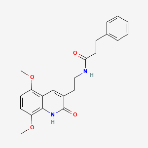 molecular formula C22H24N2O4 B2671572 N-[2-(5,8-dimethoxy-2-oxo-1H-quinolin-3-yl)ethyl]-3-phenylpropanamide CAS No. 851403-69-5