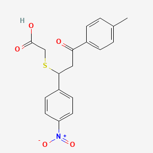 molecular formula C18H17NO5S B2671580 2-((1-(4-Nitrophenyl)-3-oxo-3-(p-tolyl)propyl)thio)acetic acid CAS No. 306279-43-6