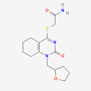molecular formula C15H21N3O3S B2671586 2-((2-Oxo-1-((tetrahydrofuran-2-yl)methyl)-1,2,5,6,7,8-hexahydroquinazolin-4-yl)thio)acetamide CAS No. 920158-20-9