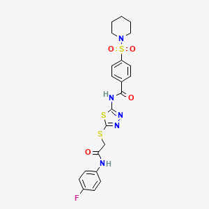 N-(5-((2-((4-fluorophenyl)amino)-2-oxoethyl)thio)-1,3,4-thiadiazol-2-yl)-4-(piperidin-1-ylsulfonyl)benzamide