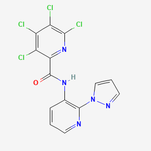 molecular formula C14H7Cl4N5O B2671601 3,4,5,6-四氯-N-(2-吡唑-1-基吡啶-3-基)吡啶-2-甲酰胺 CAS No. 1171831-85-8